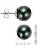 14k Gold,11.5-12mm Black Tahitian South Sea Pearl Stud Earring
