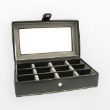 Executive Style Black Leather Cufflink Box Case - Holds 12 Cufflinks