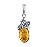 Yellow Amber 32 MM X 12 MM Antique Silver Floral Accent Pendant Charm