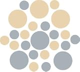 Set of 30 - Metallic Silver / Beige Circles Polka Dots Vinyl Wall Graphic Decals Stickers