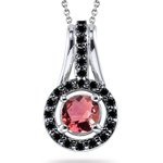 0.90 Ct Pink Tourmaline & Black Diamond Pendant in 14K White Gold