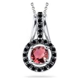 0.90 Ct Pink Tourmaline and Black Diamond Pendant in 14K White Gold