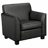 Tailored Black Leather Club Chair, Wood Legs, 33w x 28-3/4d x 32h