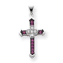 14k White Gold Diamond & Ruby Cross Pendant