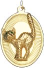 Arched Back Cat in Open Oval Disc, 14K Gold Charm