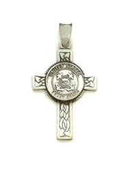 Antiqued Sterling Silver US Coast Guard Irish Celtic Knot Cross Pendant