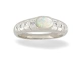 14K White Gold Genuine Oval Opal and Diamond Ring