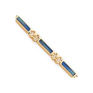 14k 7 Inch Polished Fancy Created Opal Bracelet - Lobster Claw by