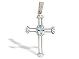 14K White Gold Genuine Oval Aquamarine and Diamond Cross Pendant
