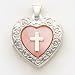 Sterling Silver Pink MOP (Mother of Pearl) Cross2-frame Heart Locket with 20 inch Sterling Silver Chain