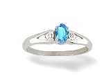 14K White Gold Genuine Oval Blue Topaz and Diamond Ring