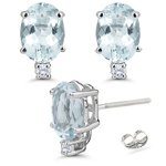 0.06 Ct Diamond & 7.94 Ct Sky Blue Topaz Stud Earrings in Platinum