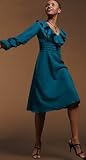 RUFFLE TRIM WOOL CREPE DRESS