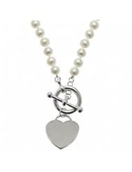 7-7.5mm Freshwater Pearl Necklace & Sterling Silver Toggle & Heart 18" Necklace