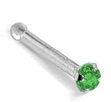 1.5mm Emerald (May) - 950 Platinum Nose Ring Bone / Stud- 16 Gauge