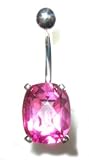 Pink genuine topaz belly button ring