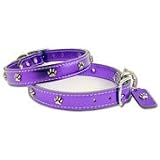 Omni Pet Metallic Leather Dog Collar - Purple Paws 20