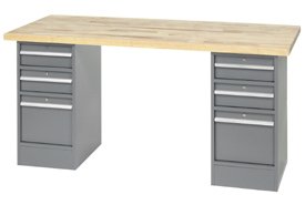 60 X 30 Maple Top Pedestal Workbench W/ 6 Drawers