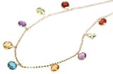 14K Yellow Gold Beaded Diamond Cut 10 Anklet Bracelet, with multi-colored dangling semi-precious stones.