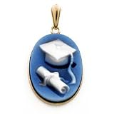 14K Yellow Gold Framed Agate Cameo Graduation Pendant