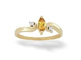 14K Yellow Gold Genuine Marquise Citrine and Diamond Ring