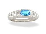 14K White Gold Genuine Oval Blue Topaz and Diamond Ring