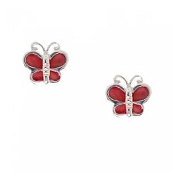 Solid Silver Butterfly Earrings Enamel Child Studs New