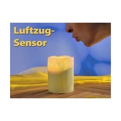 LED-Echtwachs-Kerze Lunartec "Glow by Blow" mit Luftzug-Sensor, 10 cm