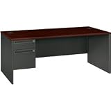 Hon 38000 Series Left Pedestal Desk, 72W X 36D X 29-1/2H, Mahogany/Charcoal