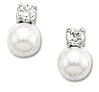 White pearl drop with a clear CZ Solid Sterling Silver Earrings