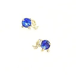 14k Yellow Blue CZ Childrens Elephant Earrings