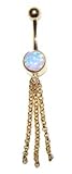 Synthetic blue opal and gold belly button ring