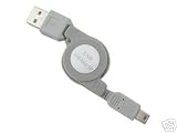 Retractable USB 2.0 Cable, USB Type A Male to Type mini-B 5 pin Male, 80cm