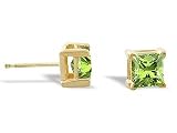 14K Yellow Gold Genuine Square Peridot Stud Earrings