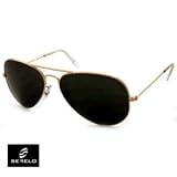 Unisex (Mens / Womens) Classic Black & Gold '2 Click' Frame Aviator Sunglasses with Protective Case, Cleaning Cloth, Pouch & Cords Full UV400 Protection Cat 4 Lenses