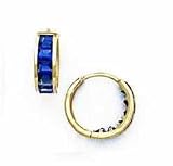 14k Yellow 3 mm Square Sapphire-Blue CZ Hinged Earrings