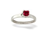 14K White Gold Genuine Square Ruby Solitaire Ring