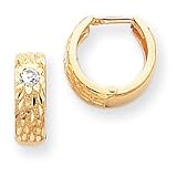 14k Diamond-cut CZ Hinged Hoop Earrings