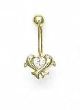 14k Yellow 4 mm Heart CZ Double Dolphin Belly Ring