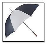 All Weather 60 Golf Umbrella with white and navy alternating panels metal shaft and woode GFUM60