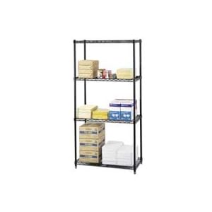 Wire Shelving,w/ 4 Shelves/4 Posts,500Lb Cap,48 quot;x18 quot;x72 quot;,BK