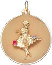 Ballerina on Concave Disc, 14K Gold Charm