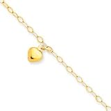 14k Yellow Gold Adjustable Puffed Heart Dangle Anklet