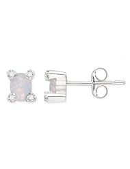 14k White Gold Accent Diamond Opal Earrings