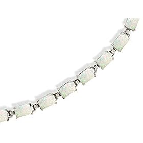 14K White Gold Genuine Emerald-cut Opal Bracelet by Opal Bracelets