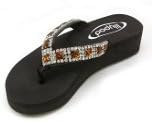 Lilypad Rhinestone lip Flops w/Amber(Brown) and Crystal Stones - Brown (Size 10)