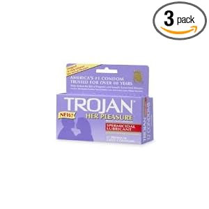 Trojan Her Pleasure Latex Condoms, Spermicidal Lubricant, 12-Count Boxes (Pack of 3) by 