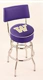 Washington Huskies (L7C4) 25 Tall Logo Bar Stool by Holland Bar Stool Company (with Double Ring Swivel Chrome Base and Chair Seat Back)
