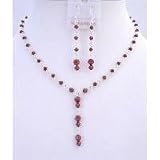 BRD736 Bridal Necklace Earrings Set Handmade Swarovski Siam Red Crystals Drop Down Jewelry Set With Gift Box