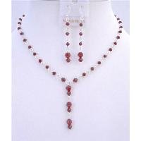BRD736 Bridal Necklace Earrings Set Handmade Swarovski Siam Red Crystals Drop Down Jewelry Set With Gift Box